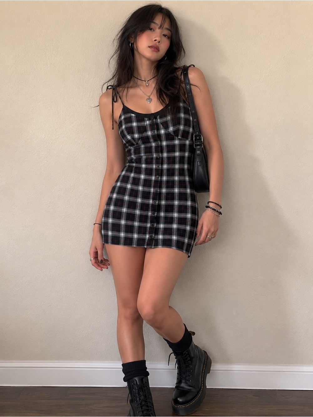 EMORY PARK Y2K Tartan Button Down Babydoll 90’S Grunge Mini Dress Size S
